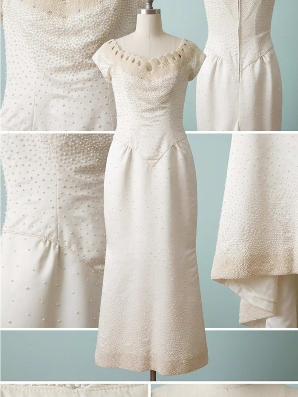 Vintage Oleg Cassini Pearl-Embellished Wedding Dress